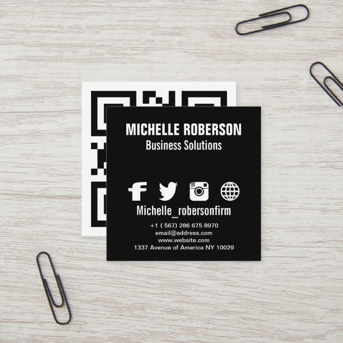 QR code and social media icons Square Business Card