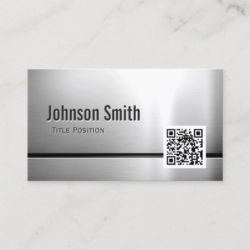 Customizable QR Code and Stainless Steel - Brushed Metal Look Business Cards