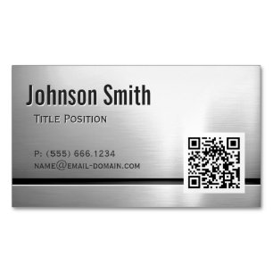 QR Code and Stainless Steel - Brushed Metal Look Magnetic Business Card
