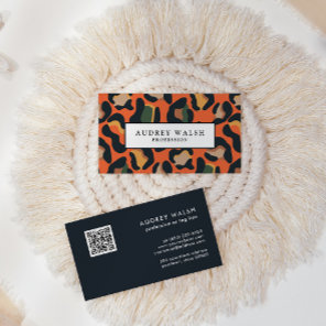 QR CODE Animal Skin Leopard spot earth colors Business Card