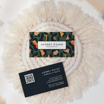 Qr Code  Animal Skin Leopard Spot Earth Colors   Business Card by Citronellapaper at Zazzle