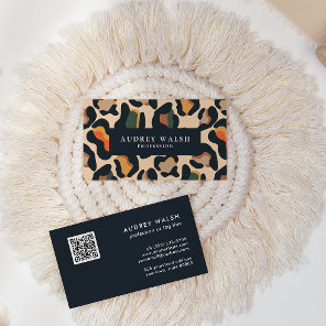 QR CODE  Animal Skin Leopard spot earth colors  Business Card