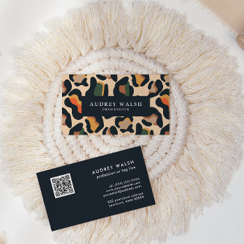 Qr Code  Animal Skin Leopard Spot Earth Colors  Business Card by Citronellapaper at Zazzle