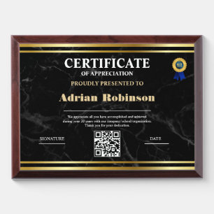 Qr Code Appreciation Achievement Gold Certificate Award Plaque