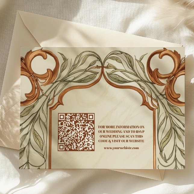  QR Code Art Nouveau Elegant Botanical Wedding Enclosure Card (Creator Uploaded)