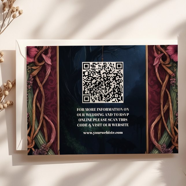  QR Code Art Nouveau Floral Gothic Halloween Weddi Enclosure Card (Creator Uploaded)