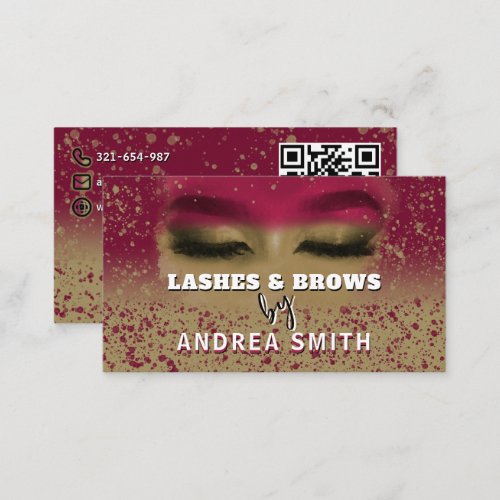 QR Code  Artistic Burgundy Yellow  Lashes Brows  Business Card