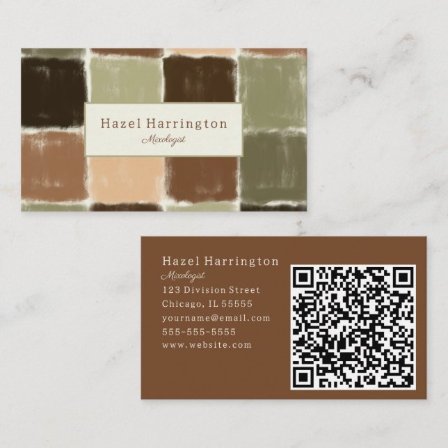 QR Code Artistic Business Card Earthy Colors (Front/Back)