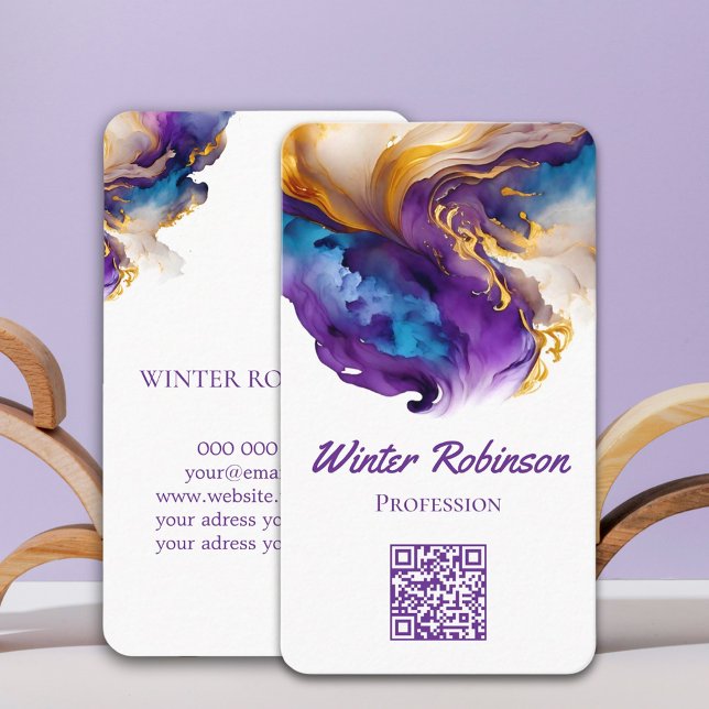 QR code artsy alcoho ink agate  Business Card (Abstract watercolor ink QR Code Business Card)