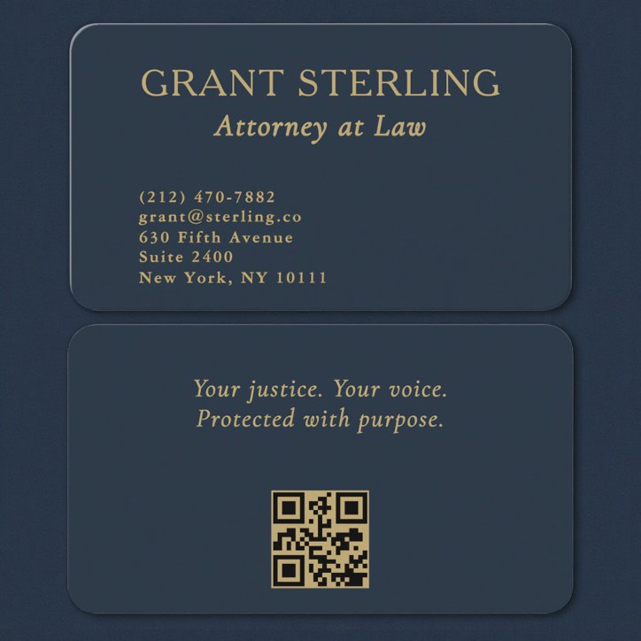 QR Code Attorney At Law Navy Blue Gold Business Card