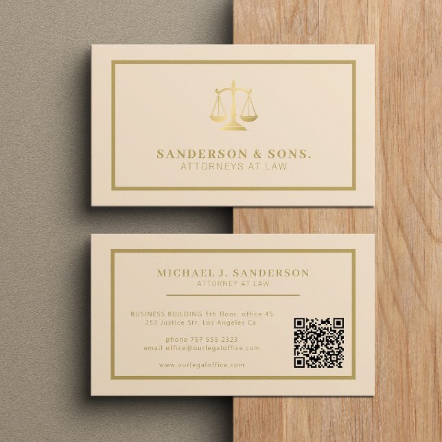 QR code attorney lawyer professional gold beige Business Card (Creator Uploaded)