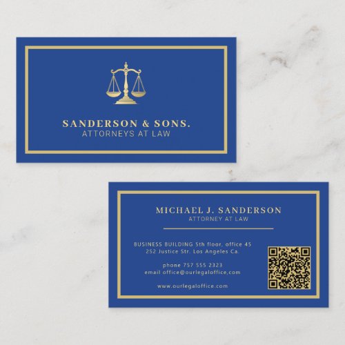 QR code attorney lawyer professional gold blue Business Card