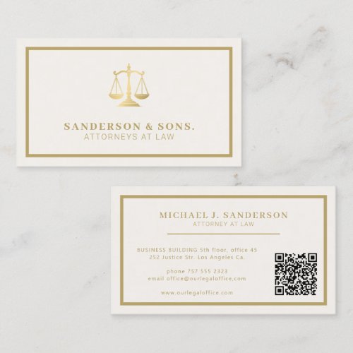 QR code attorney lawyer professional gold cream Business Card