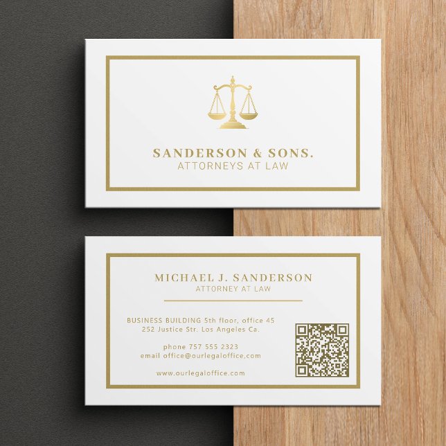 QR code attorney lawyer professional gold white Business Card (Creator Uploaded)