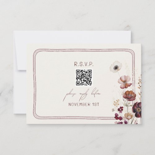 QR Code Autumn Anemone Floral Wedding RSVP