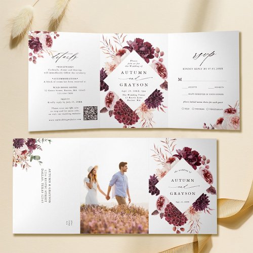 QR Code Autumn Romance Watercolor Floral Wedding