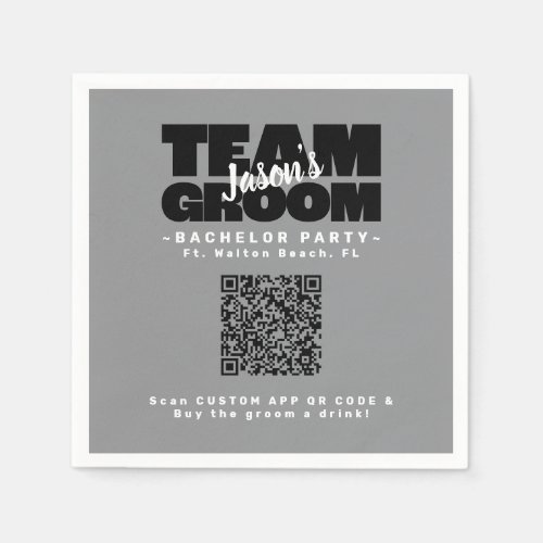 QR Code Bachelor Party Buy Drink Team Groom Brews Napkins