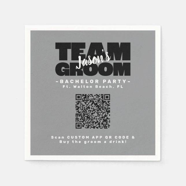 QR Code Bachelor Party Buy Drink Team Groom Brews Napkins (Front)