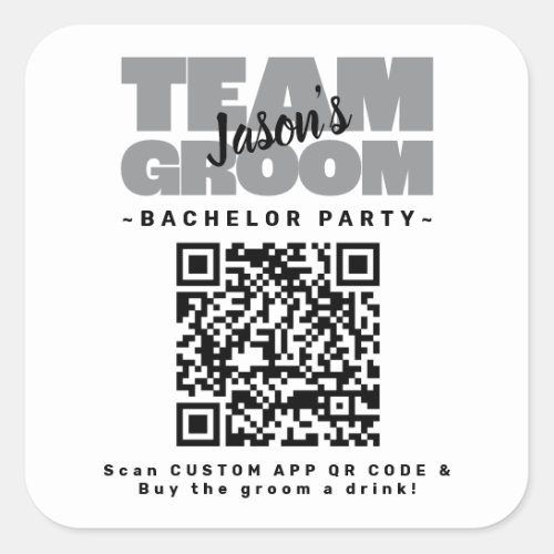  QR Code Bachelor Party Buy Drink Team Groom Brews Square Sticker