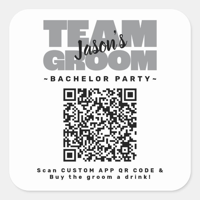  QR Code Bachelor Party Buy Drink Team Groom Brews Square Sticker (Front)