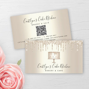 QR Code Bakery Cake Gold Glitter Drips Pastry Chef Business Card