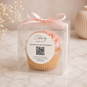 QR Code Bakery Cake Monogram Logo Business Classic Round Sticker