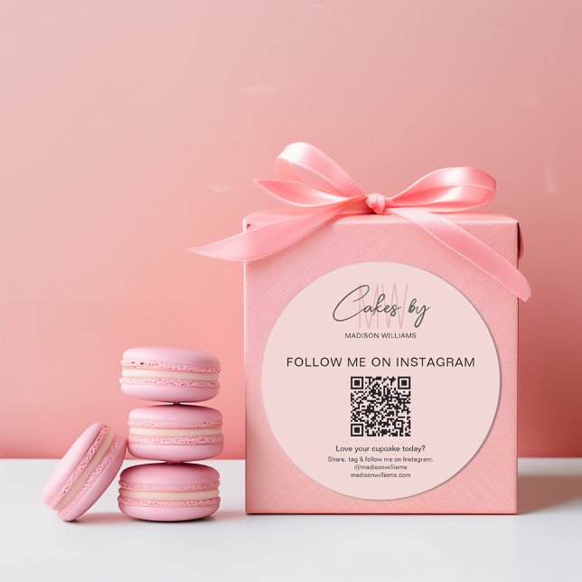 QR Code Bakery Cake Monogram Logo Pink Business Classic Round Sticker (QR Code Bakery Cake Monogram Logo Pink Business Classic Round Sticker)