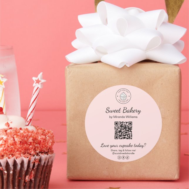 QR Code Bakery Logo Pink Business Sticker (Party)