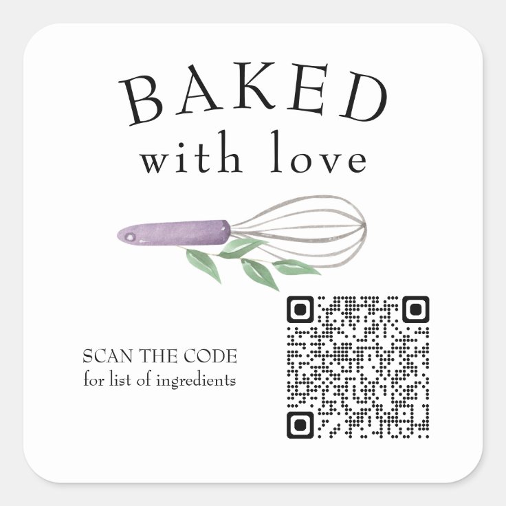 QR Code Baking Food Business Scan Ingredients List Square Sticker Zazzle