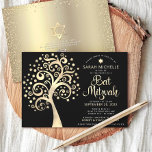 QR Code Bat Mitzvah Black Gold Tree of Life Script Invitation<br><div class="desc">Be proud, rejoice and showcase this milestone of your favorite Bat Mitzvah! Send out this sophisticated, modern, personalized QR code invitation for an event to remember. A bold, graphic faux gold foil tree with sparkly Star of David and dot “leaves”, along with faux gold foil calligraphy script and white sans...</div>