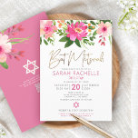 QR Code Bat Mitzvah Pink Floral Gold Script Modern Invitation<br><div class="desc">Be proud, rejoice and showcase this milestone of your favorite Bat Mitzvah! Send out this stunning, modern, personalized QR code invitation for an event to remember. A chic, stunning, pink and peach floral watercolor with faux gold foil script typography and modern dusty rose and gray sans serif type overlay a...</div>