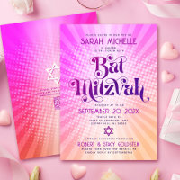 QR Code Bat Mitzvah Retro Pink Orange Gradient Fun