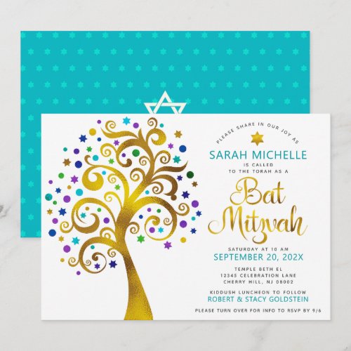 QR Code Bat Mitzvah Turquoise Gold Tree of Life