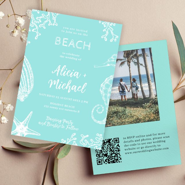 QR CODE Beach destination photo wedding Invitation (Creator Uploaded)