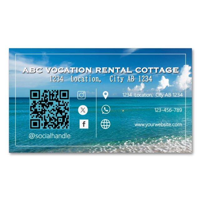 QR Code Beach Elegant Spa Travel  Business Card Magnet (Front)