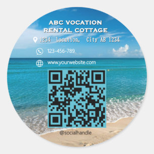 QR Code Beach Elegant Spa Travel Classic Round Sticker