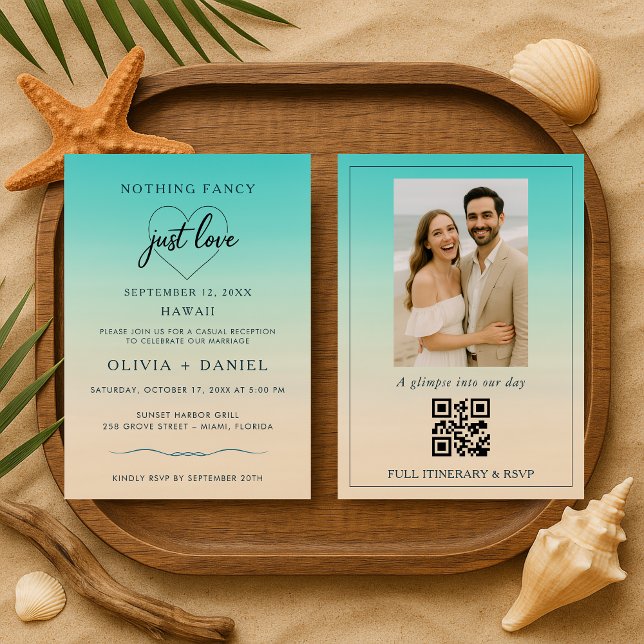 QR Code Beach Elopement Wedding Reception Invitation (Creator Uploaded)
