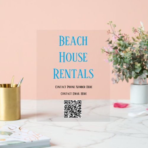 QR Code Beach House Rental Typography Minimal Cool Acrylic Sign