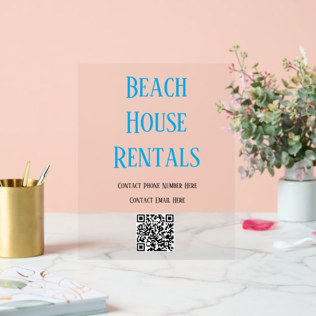 QR Code Beach House Rental Typography Minimal Cool Acrylic Sign (Wedding)