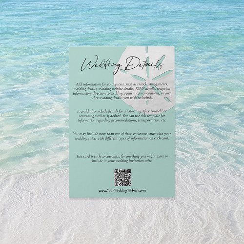 QR Code Beach Sea Glass Sand Dollar Wedding Detail Enclosure Card