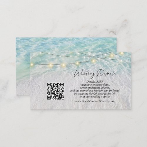QR Code Beach Seaside String Lights Wedding Detail Enclosure Card