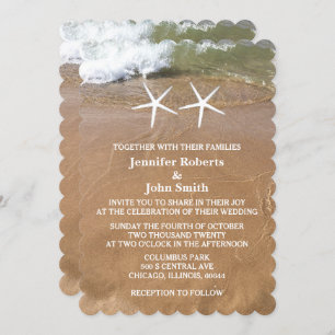 QR Code Beach Starfish Sandy Ocean Wedding Invitation