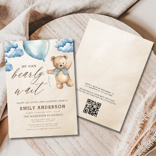QR Code Bearly Wait Blue Boy Baby Shower Invitation