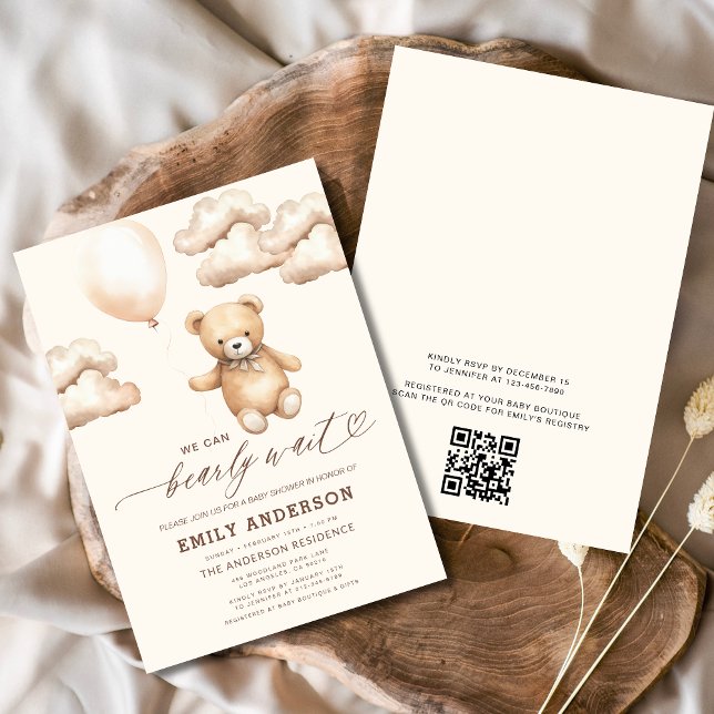 QR Code Bearly Wait Gender Neutral Baby Shower Invitation (Creator Uploaded)