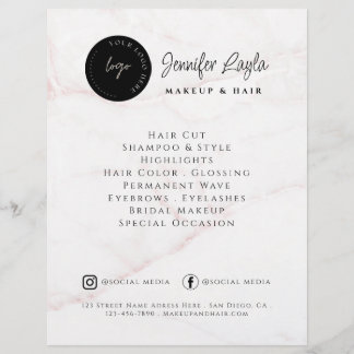 QR Code Beauty Salon Custom Logo Pink Marble Flyer