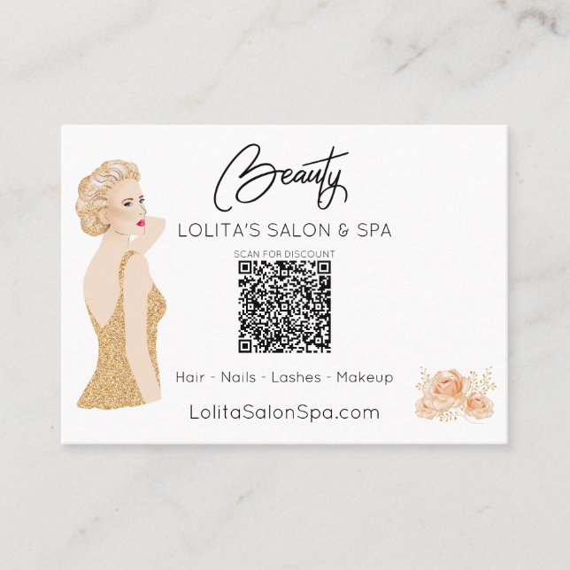 *~* QR code Beauty Salon Spa Woman Floral Glam AP5 Business Card (Front)
