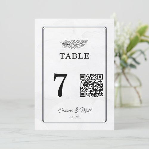 QR Code Beige Elegant Wedding Table Number Card