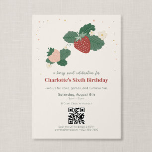 QR Code Berry Sweet Strawberry Birthday Invitation