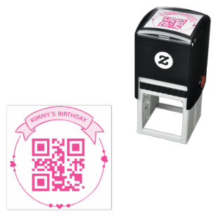 QR Code Birthday Info Self-Inking Rubber Stamp
