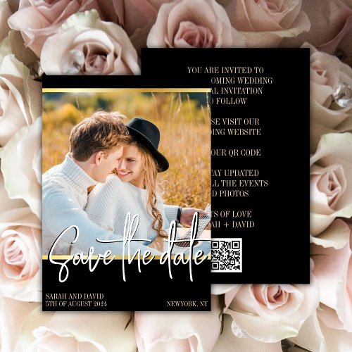 QR Code Black and Gold Photo Save The Date Card